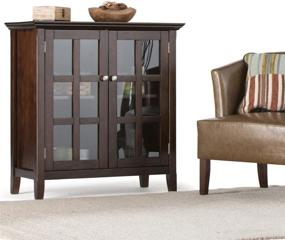 img 3 attached to 🔹 SimpliHome Acadian 35" Solid Wood Low Storage Cabinet in Brunette Brown - 2 Doors, 2 Adjustable Shelves