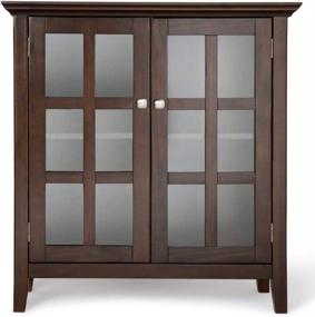 img 1 attached to 🔹 SimpliHome Acadian 35" Solid Wood Low Storage Cabinet in Brunette Brown - 2 Doors, 2 Adjustable Shelves