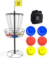 👑 crown me disc golf basket target set with 6 discs, 18-chain portable disc golf target, metal golf goals baskets with yellow flag, and a convenient carry bag logo