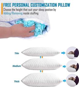 img 2 attached to Ultimate Comfort: 2-Pack Queen Size Shredded Memory Foam Pillows with Cooling Technology 🌙 and Adjustable Firmness - Ideal for Side and Back Sleepers, Including Washable Bamboo Cover