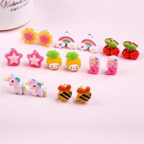 img 1 attached to Princess Play Jewelry: 15 Pairs of Clip-On Earrings Set for Girls – Crown, Fruit, Flowers, Cute Clip-On Earrings for Girls