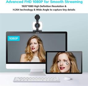 img 2 attached to ✨ Webcam Melcam 1080P FHD Streaming Camera with Ring Light, Microphone, Privacy Cover, Auto-Focus - Plug and Play USB Web Cam for Zoom, Skype, YouTube - PC Laptop Computer (Black)