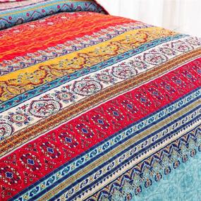 img 1 attached to 🌈 Bohemian Striped Quilt Set Queen: All-Season Boho Bedspread, Soft Microfiber - 3-Piece Queen Size