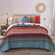 🌈 bohemian striped quilt set queen: all-season boho bedspread, soft microfiber - 3-piece queen size logo