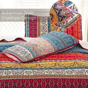 img 2 attached to 🌈 Bohemian Striped Quilt Set Queen: All-Season Boho Bedspread, Soft Microfiber - 3-Piece Queen Size