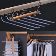 space-saving pants hangers - foldable stainless steel & wooden trouser rack with non-slip 5 layers - closet organizer for jeans and more (silver) логотип