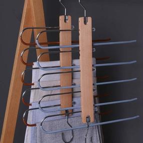 img 3 attached to Space-Saving Pants Hangers - Foldable Stainless Steel & Wooden Trouser Rack with Non-Slip 5 Layers - Closet Organizer for Jeans and more (Silver)