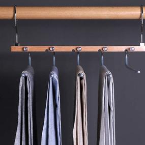 img 2 attached to Space-Saving Pants Hangers - Foldable Stainless Steel & Wooden Trouser Rack with Non-Slip 5 Layers - Closet Organizer for Jeans and more (Silver)