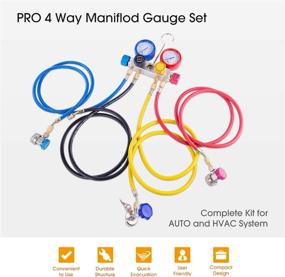 img 1 attached to 🌡️ BACOENG Pro 4 Way AC Diagnostic Manifold Gauge Set for R134A R410A R22 - Complete with 5FT Hose, Adapters, Couplers, and Universal Can Tap
