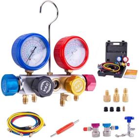 img 4 attached to 🌡️ BACOENG Pro 4 Way AC Diagnostic Manifold Gauge Set for R134A R410A R22 - Complete with 5FT Hose, Adapters, Couplers, and Universal Can Tap