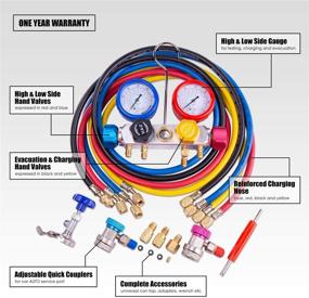 img 2 attached to 🌡️ BACOENG Pro 4 Way AC Diagnostic Manifold Gauge Set for R134A R410A R22 - Complete with 5FT Hose, Adapters, Couplers, and Universal Can Tap