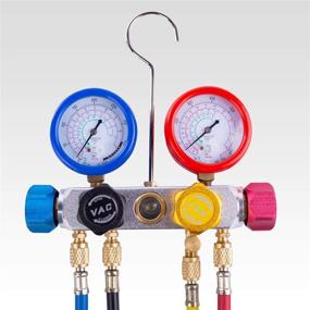img 3 attached to 🌡️ BACOENG Pro 4 Way AC Diagnostic Manifold Gauge Set for R134A R410A R22 - Complete with 5FT Hose, Adapters, Couplers, and Universal Can Tap