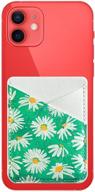 dabubu phone card holder pu leather 3m adhesive stick-on id credit card wallet phone case pouch sleeve pocket compatible with most of smartphones (green white daisy) logo