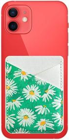 img 4 attached to DaBuBu Phone Card Holder PU Leather 3M Adhesive Stick-On ID Credit Card Wallet Phone Case Pouch Sleeve Pocket Compatible With Most Of Smartphones (Green White Daisy)