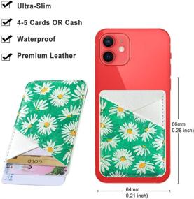 img 1 attached to DaBuBu Phone Card Holder PU Leather 3M Adhesive Stick-On ID Credit Card Wallet Phone Case Pouch Sleeve Pocket Compatible With Most Of Smartphones (Green White Daisy)