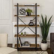 📚 walker edison 68 inch barnwood bookcase: industrial wood metal tall bookshelf for home office storage логотип