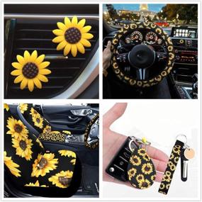 img 2 attached to 🌻 12-частный набор аксессуаров для автомобиля XMSSIT Sunflower - включает в себя колпак колеса, накидки на передние сиденья, накладку на центральную панель, подстаканники для кубков, брелок, и украшения на автомобильные вентиляционные отверстия