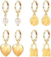 💫 chic hoop huggie earrings pack: dainty gold plated charms, lightning, and snake design for women and girls - perfect jewelry gifts for valentine's day and mother's day logo