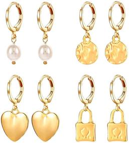 img 4 attached to 💫 Chic Hoop Huggie Earrings Pack: Dainty Gold Plated Charms, Lightning, and Snake Design for Women and Girls - Perfect Jewelry Gifts for Valentine's Day and Mother's Day