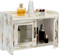 🏺 rustic whitewashed wood kitchen and bathroom countertop storage cabinet - glass windows, vintage brass handles - mygift logo