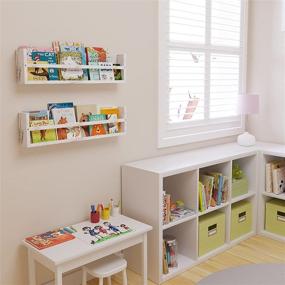 img 3 attached to 📚 Brightmaison Polynez Floating Shelves: Wood Burnt White Wall & Book Storage for Nursery and Kids Room – Set of 2, 30 inch Multiuse Wall Shelf