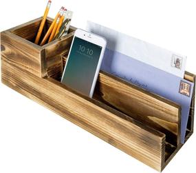 img 4 attached to 📚 MyGift Burnt Wood Desktop Organizer - 3-Compartment Pen Pencil Holder and Mail Sorter | Modern Home Office Decor Accessory