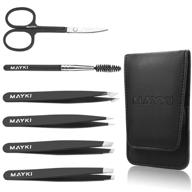 mayki eyebrow tweezers set: 6 pcs professional stainless steel kit for effective hair removal and tick/splinter removal - perfect for women/men logo