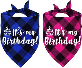 img 4 attached to 🎂 STMK Dog Birthday Bandana: Celebrate Your Pup's Big Day with this It’s My Birthday Plaid Triangle Scarf in Blue & Pink