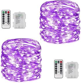 img 4 attached to 🔋 Battery Operated Fairy Lights - Remote Control Twinkle Lights, Waterproof Copper Wire String Lights for DIY Party Bedroom Patio Decor, 2 Sets of 33FT 100 LED Purple Lights