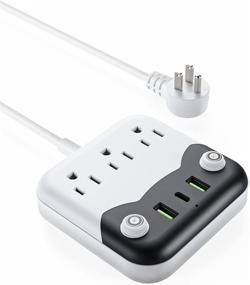 img 4 attached to 🔌 6 FT Long Cord Power Strip with USB C, 3 Outlets & 3 USB Ports, Flat Plug Extension Cord, Wall Mount Power Strip for Cruise Ship, Home, Office - Ideal for Travel and Desktop Use