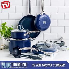 img 1 attached to 🔷 Efficient and Durable 10-Piece Blue Diamond Cookware Set: Diamond-Infused Ceramic Nonstick Pots and Pans