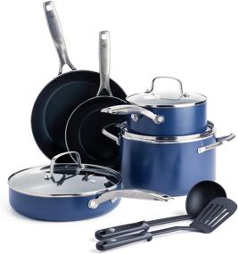 img 4 attached to 🔷 Efficient and Durable 10-Piece Blue Diamond Cookware Set: Diamond-Infused Ceramic Nonstick Pots and Pans