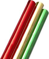 🎁 набор фольгированной праздничной оберточной бумаги hallmark - 3 рулона (60 кв. фт. всего) - однотонные красный, зеленый и золотой цвета с удобными линиями для резки с обратной стороны логотип