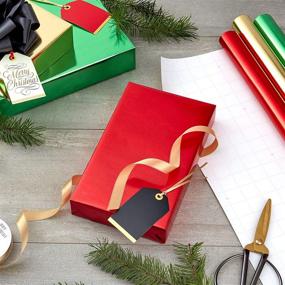 img 3 attached to 🎁 Hallmark Foil Holiday Wrapping Paper Set - 3 Rolls (60 sq. ft. total) - Solid Red, Green, and Gold Colors with Convenient Cut Lines on Reverse Side
