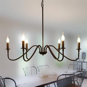 img 2 attached to 🔥 Stunning 6-Light Black Farmhouse Chandelier: Industrial Modern Metal Lighting Fixture for Kitchen Island, Dining Room, Living Room, Bedroom - Large Size 34.65 inches (880cm)