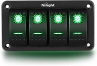 nilight 4 gang rocker switch panel 5pin on/off toggle switch aluminum holder 12v 24v dash pre-wired green backlit switches for automotive, marine, boats, rvs, trucks – 2 year warranty logo