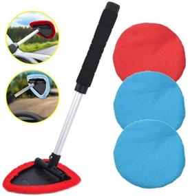 img 4 attached to 🚗 AutoEC Extendable Handle Windshield Cleaner Brush Kit - 4 Pack Washable Pads for Wet and Dry Use