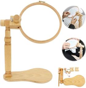 img 4 attached to 🪡 Adjustable Size Embroidery Stand - Natural Beech Wooden Cross Stitch Hoop Holder with 360 Degree Rotation - Upgraded Version for Art Craft, Sewing Decorations, and Handy Hoops