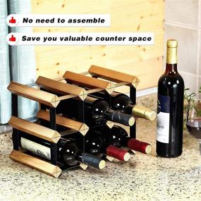 img 1 attached to 🍷 Stylish Wood Countertop Wine Rack for 9 Bottles: Unassembled, with Easy Storage – Ideal for Home Décor, Kitchen, Bar, Wine Cellar, Cabinet, and Pantry!