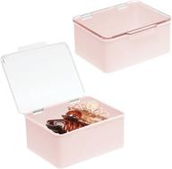 💄 mdesign clear plastic stackable bathroom vanity cosmetic organizer box with hinged lid - set of 2 - ideal for makeup, beauty, hair, nail supplies (light pink) logo