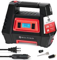 helteko air compressor tire inflator ac/dc: portable electric digital tire pump for car and home, with auto shut-off and emergency led light - suitable for car tires, bicycles, and more! logo
