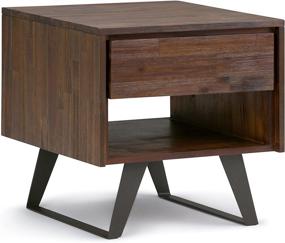 img 3 attached to 🪑 SimpliHome Lowry Solid Acacia Wood/Metal 22" Square End Side Table - Modern Industrial Style in Distressed Charcoal Brown, with Storage Drawer & Shelf for Living Room/Bedroom