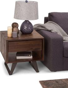 img 4 attached to 🪑 SimpliHome Lowry Solid Acacia Wood/Metal 22" Square End Side Table - Modern Industrial Style in Distressed Charcoal Brown, with Storage Drawer & Shelf for Living Room/Bedroom