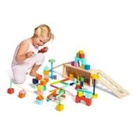 the block set by lovevery: 70-piece solid wood building blocks with 20+ interactive activities and wooden storage box logo