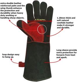 img 2 attached to 🧤 APEXSAFE 16-inch Leather Forge Welding Gloves: Ultimate Heat/Fire Resistant Mitts for Tig, Mig, BBQ, Oven, Grill, Fireplace, Baking, Furnace, Stove, Pot Holder, Welder, Animal Handling - Black