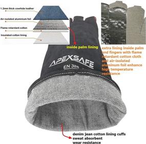 img 1 attached to 🧤 APEXSAFE 16-inch Leather Forge Welding Gloves: Ultimate Heat/Fire Resistant Mitts for Tig, Mig, BBQ, Oven, Grill, Fireplace, Baking, Furnace, Stove, Pot Holder, Welder, Animal Handling - Black