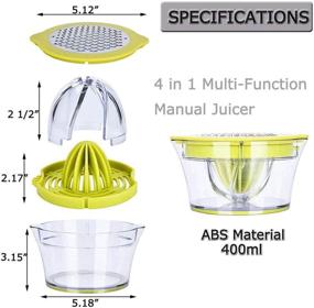 img 3 attached to 🍋 Drizom Manual Citrus Juicer Squeezer with Measuring Cup and Grater - Lemon Orange, 12OZ, Green