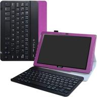 💜 acer iconia one 10 b3-a40 wireless keyboard case: detachable keyboard & pu leather cover - purple logo