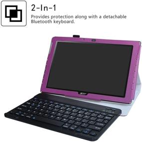 img 3 attached to 💜 Acer Iconia One 10 B3-A40 Wireless Keyboard Case: Detachable Keyboard & PU Leather Cover - Purple