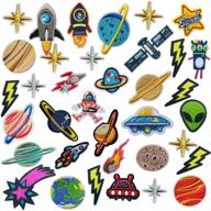 🌌 solar system iron on patches: embroidered appliques for clothing, jackets, backpacks & jeans - 35 pcs space planets stickers by woohome logo